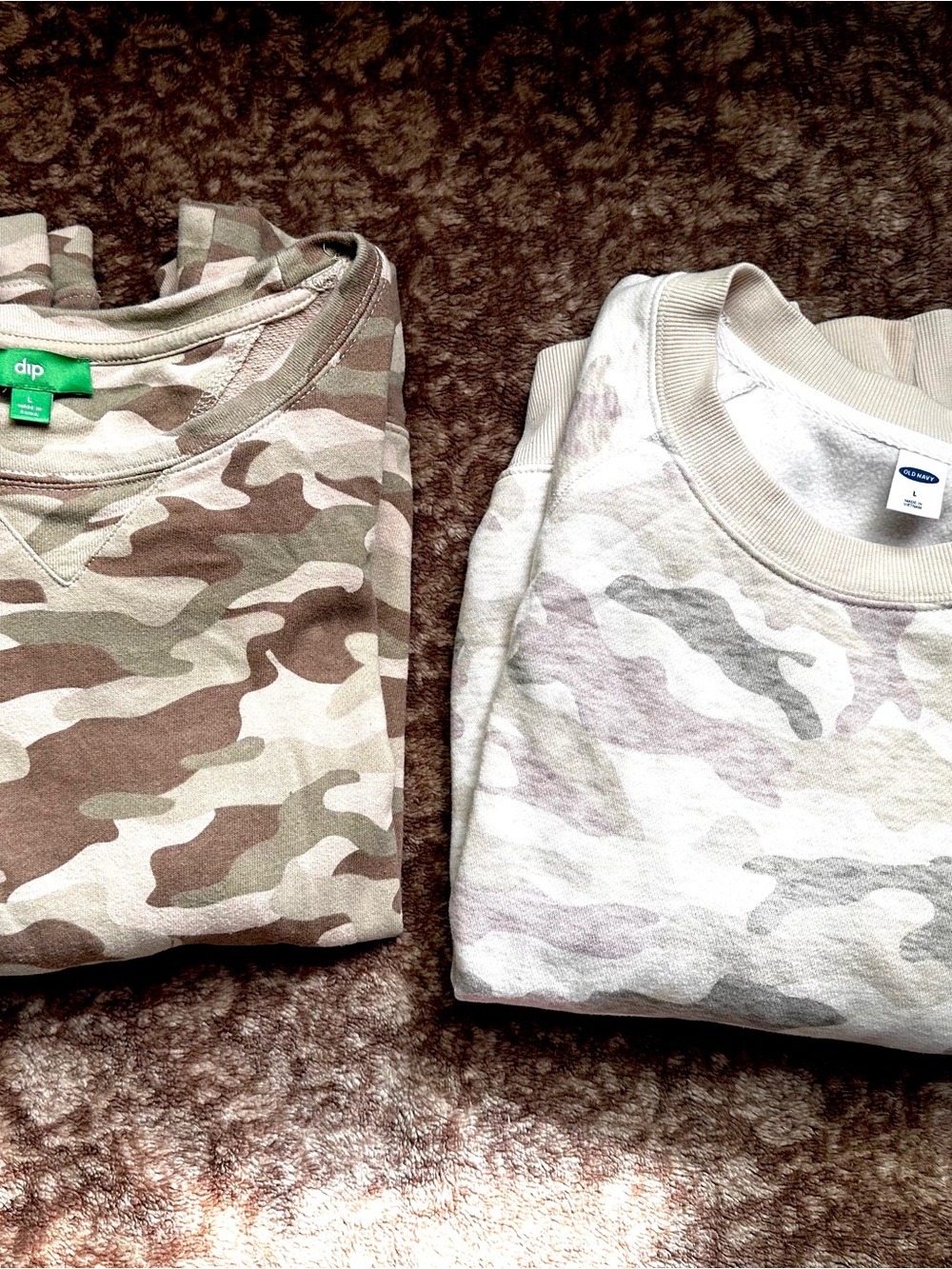 dip Camouflage Crewneck Sweatshirt Duo in Tan and Light Gray Camo